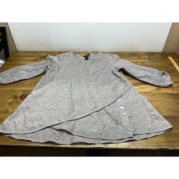 Ali Miles Tunic Top Sheer Metallic Taupe Roll Tab Sleeve Lagenlook Size Large - Picture 1 of 11